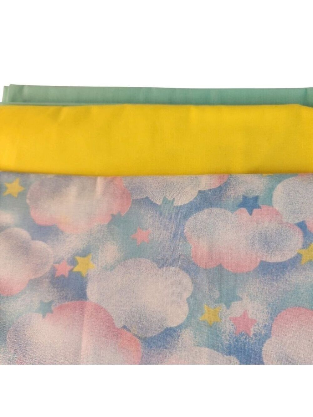 Pastel Cloud Patterned Fabric Bundle Cotton Yellow & Green Solid Matching Fabric